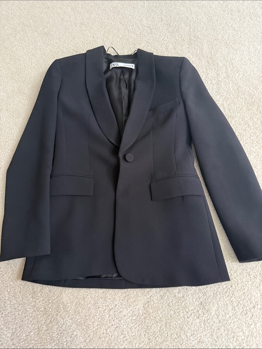 Zara Black Tailored Single-Button Blazer with Shawl Lapel Sz XS